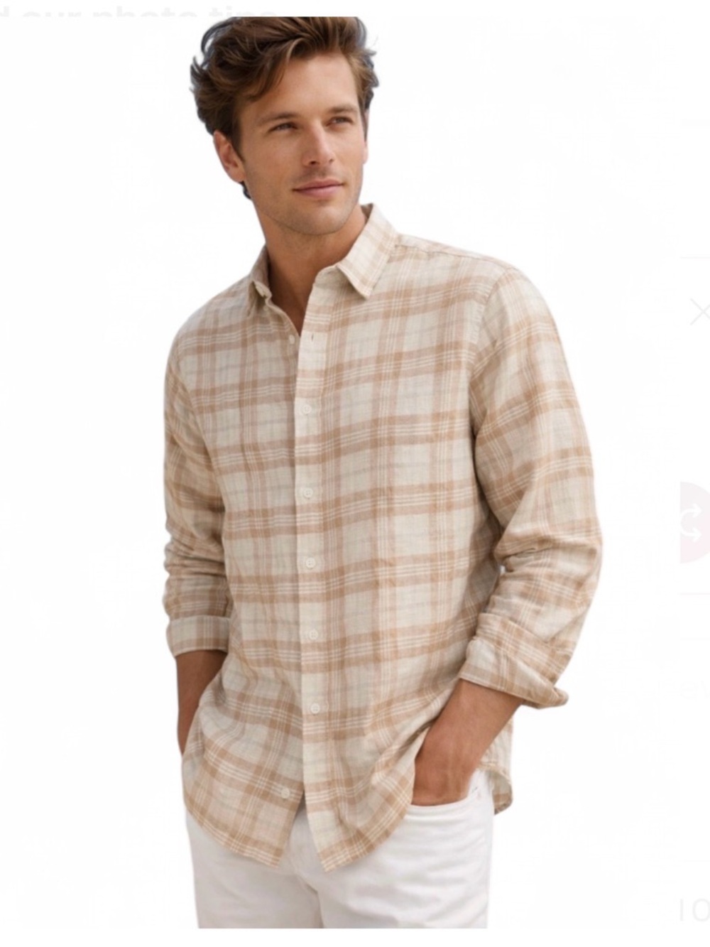 Daniel Hechter Paris Men’s Large Plaid Linen Blend Shirt Hidden Button Down NWT